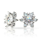 1.6ct Round Cut VVS1 Diamond Snow Shape Design Stud Earrings 14k White Gold Over