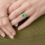 2.3ct Oval Cut Green Emerald Engagement Ring Floral Halo 14k Yellow Gold Finish