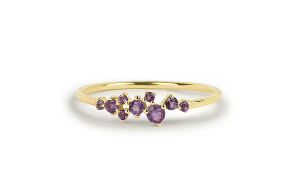 1ct Round Purple Amethyst Cluster Minimalist Engagement Ring 14k YellowGold Over