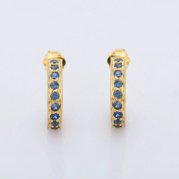 1ct Drop Earrings Round Cut Blue Sapphire Petite Design 14k Yellow Gold Finish