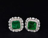 2.7ct Stud Earrings Asscher Cut Emerald Dual Stylish Halo 14k White Gold Finish