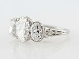 3ct Oval Diamond Engagement Ring Vintage Trilogy Solitaire 14k White Gold Finish