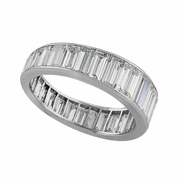 6Ct Graduated Emerald Cut Diamond Full Eternity Wedding Band 14K White Gold Over