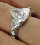 6Ct Pear Cut Diamond Trillion Round Accents Trilogy Ring 14K White Gold Finish