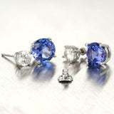 1.2ct Round Cut Blue Tanzanite Solitaire Dangle Earrings 14k White Gold Finish