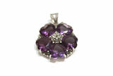 5ct Heart Cut Purple Amethyst Pendant Floral Design 14k White Gold Over NO CHAIN