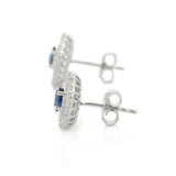 3ct Stud Earrings Oval Cut Blue Tanzanite Dual Halo Cluster 14k WhiteGold Finish