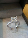 4Ct Princess Cut Diamond Solitaire Ring 14K White Gold Finish with Round Accents