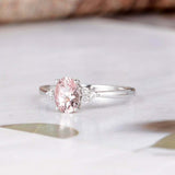 1.3ct Oval Cut Peach Morganite Engagement Ring Diamond Accent 14k WhiteGold Over