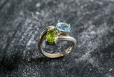 1.7ct Engagement Ring Oval Cut Green Peridot Two Stone Bypass 14k WhiteGold Over