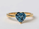 1ct Engagement Ring Heart Cut London Blue Topaz Solitaire 14k Yellow Gold Finish