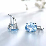 2.3ct Stud Earrings Oval Cut Blue Topaz Solitaire Latch Back 14k White Gold Over