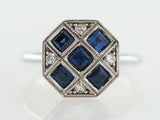 2.7ct Princess Cut Blue Sapphire Art Deco Milgrain Ring 14k White Gold Finish