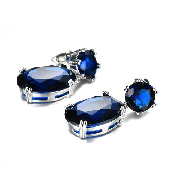 2ct Oval Cut Blue Sapphire Stylish Solitaire Drop Earrings 14k White Gold Finish