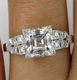 3Ct Asscher Cut Diamond Vintage Milgrain Engagement Ring 14K White Gold Finish