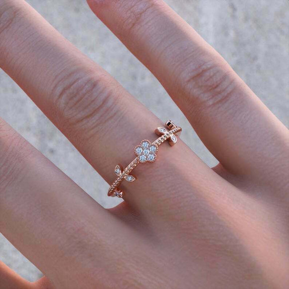 0.5ct Round Cut Diamond Engagement Ring Flower Petal Leaf 14k Rose Gold Finish