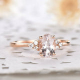 1.5ct Oval Cut Morganite Engagement Ring Petite Round Accents 14k Rose Gold Over