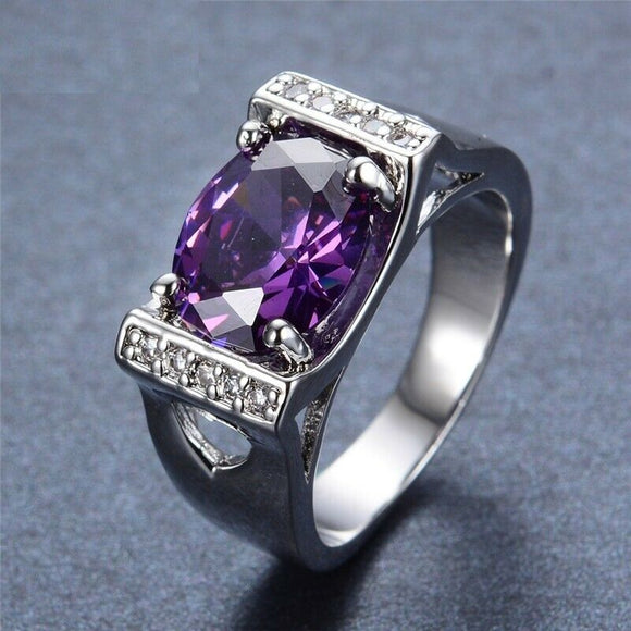 2.3ct Oval Cut Purple Amethyst Engagement Ring 14k White Gold Finish Stackable