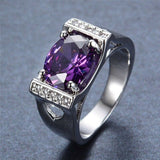 2.3ct Oval Cut Purple Amethyst Engagement Ring 14k White Gold Finish Stackable