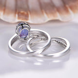 2ct Oval Cut Blue Tanzanite Halo Bridal Set Engagement Ring 14k WhiteGold Finish