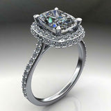 Double Halo Engagement Ring 2.4ct Cushion Cut VVS1 Diamond 14k White Gold Finish