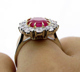 5Ct Oval Cut Pink Ruby Round Diamonds Halo Cocktail Ring 14K White Gold Finish