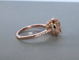 1.5ct Oval Cut Peach Morganite Halo Solitaire Engagement Ring 14k Rose Gold Over