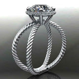 Dual Open Braided Shank Halo Ring 4.2ct Round Cut Diamond 14k White Gold Finish