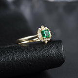 3Ct Princess Cut Green Emerald Sunburst Halo Engagement Ring 14K YellowGold Over