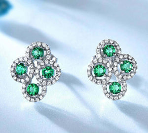 3.5ct Stud Earrings Round Cut Green Emerald Cocktail Halo 14k White Gold Finish