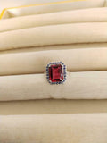 2.1ct Engagement Ring Emerald Cut Pink Ruby Tanzanite Halo 14k White Gold Finish