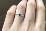 0.5ct Round Cut Blue Sapphire Engagement Ring Diamond Halo 14k White Gold Finish