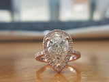 2ct Pear Cut VVS1 Diamond Accent Halo Engagement Ring 14k Rose Gold Finish