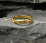 1ct Wedding Band Round Cut Pink Ruby 3/4 Eternity Stackable 14k Yellow Gold Over