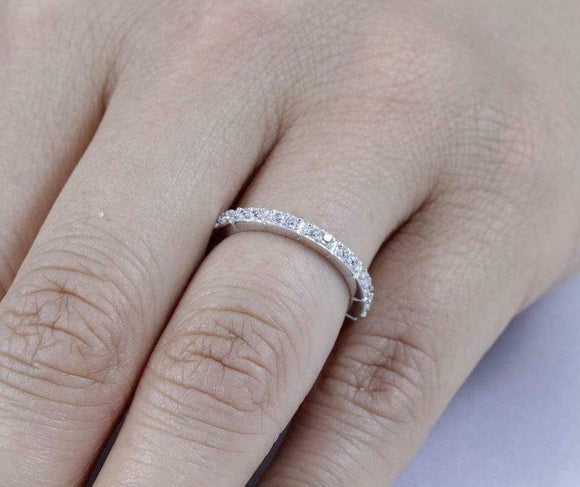 1.3ct Round Cut Diamond Wedding Band Half Eternity Stackable 14k White Gold Over