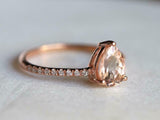 1ct Engagement Ring Pear Cut Peach Morganite Diamond Accent 14k Rose Gold Finish