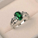 2ct Oval Cut Green Emerald Solitaire Split Band Accent Ring 14k WhiteGold Finish