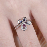 1ct Round Blue Sapphire Pink Ruby Floral Engagement Ring 14k White Gold Finish