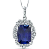 3Ct Long Cushion Blue Sapphire Vintage Pendant 14K White Gold Finish NO CHAIN