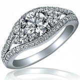 2.08ct Round Cut Diamond Engagement Ring Split Band Trilogy 14k WhiteGold Finish