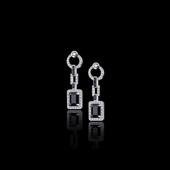 4ct Emerald Cut Black Diamond Halo Stylish Drop Earrings 14k White Gold Finish