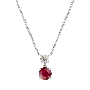 1.5Ct Round Cut Pink Ruby Diamond Style Pendant 14K White Gold Finish WITH CHAIN