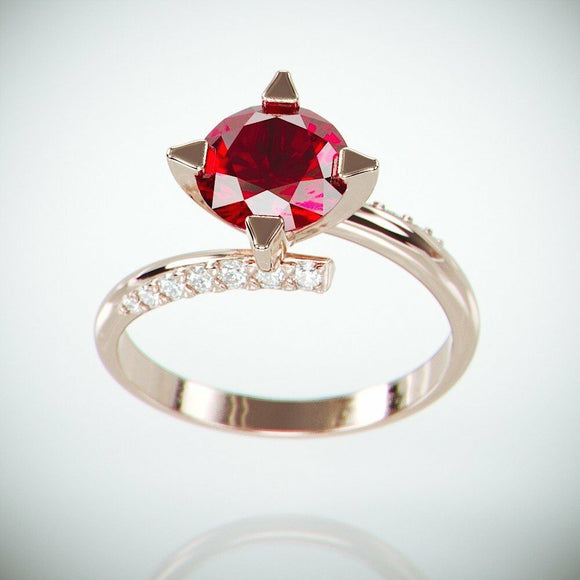 1.5Ct Round Cut Pink Ruby Diamond Stylish Engagement Ring 14K Rose Gold Finish