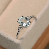 1ct Oval Cut Aquamarine Engagement Ring Trilogy Minimalist 14k White Gold Finish