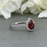 2ct Pear Cut Red Garnet Accents Solitaire Engagement Ring 14k White Gold Finish