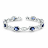 25ct Oval Cut Blue Sapphire Diamond Halo Link Tennis Bracelet 14k WhiteGold Over