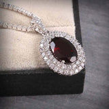 2.7ct Red Garnet Pendant Oval Cut Diamond Dual Halo 14k White Gold Over NO CHAIN