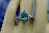 2ct Pear Blue Topaz Engagement Ring Diamond Halo Solitaire 14k White Gold Finish