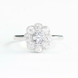 Floral Halo Engagement Ring 2.2ct Round Cut Diamond 14k White Gold Finish