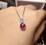 1.2ct Pink Ruby Pendant Oval Cut Accent Solitaire 14k White Gold Finish NO CHAIN